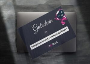 Geschenkgutschein von codora, vorausgefüllt mit dem Programmierkurs Coding Essentials I