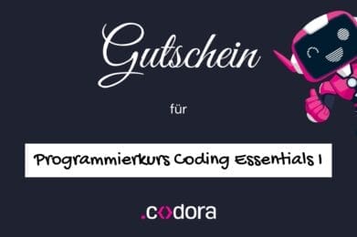 Geschenkgutschein von codora, vorausgefüllt mit dem Programmierkurs Coding Essentials I